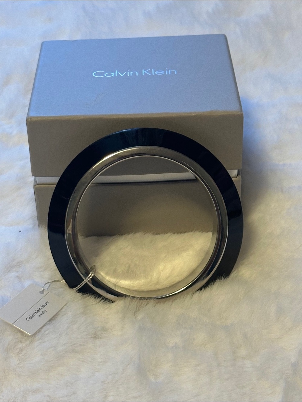 Calvin Klein Men's Black and Silver Layered Bangle Bracelet NWT